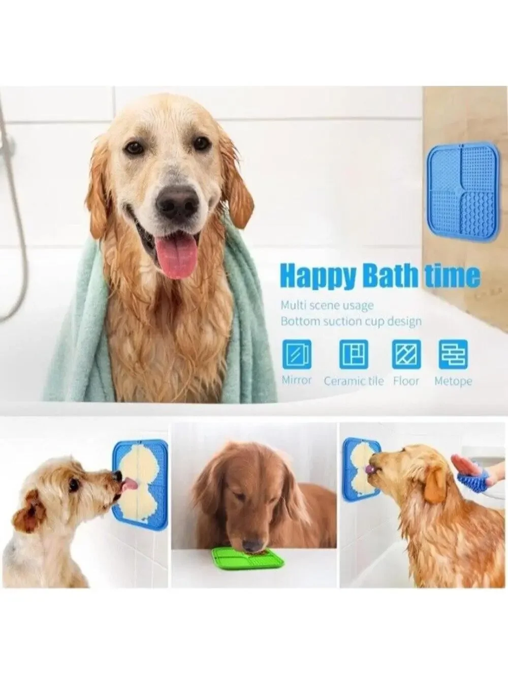 Dog Licking Mats 2pc Set Slow Feeder Lick Pads Suction Cup Base For Grooming Etc